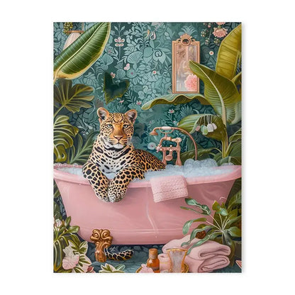 Pink tiger convertible wildlife bathroom canvas painting