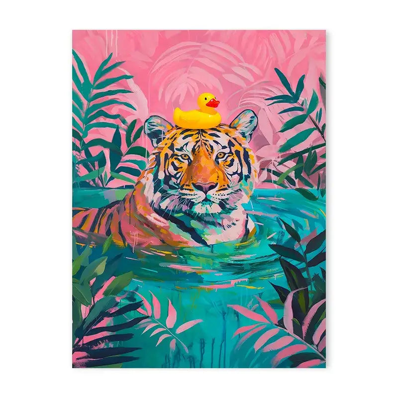 Pink tiger convertible wildlife bathroom canvas painting