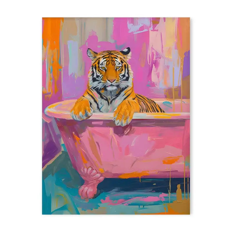 Pink tiger convertible wildlife bathroom canvas painting