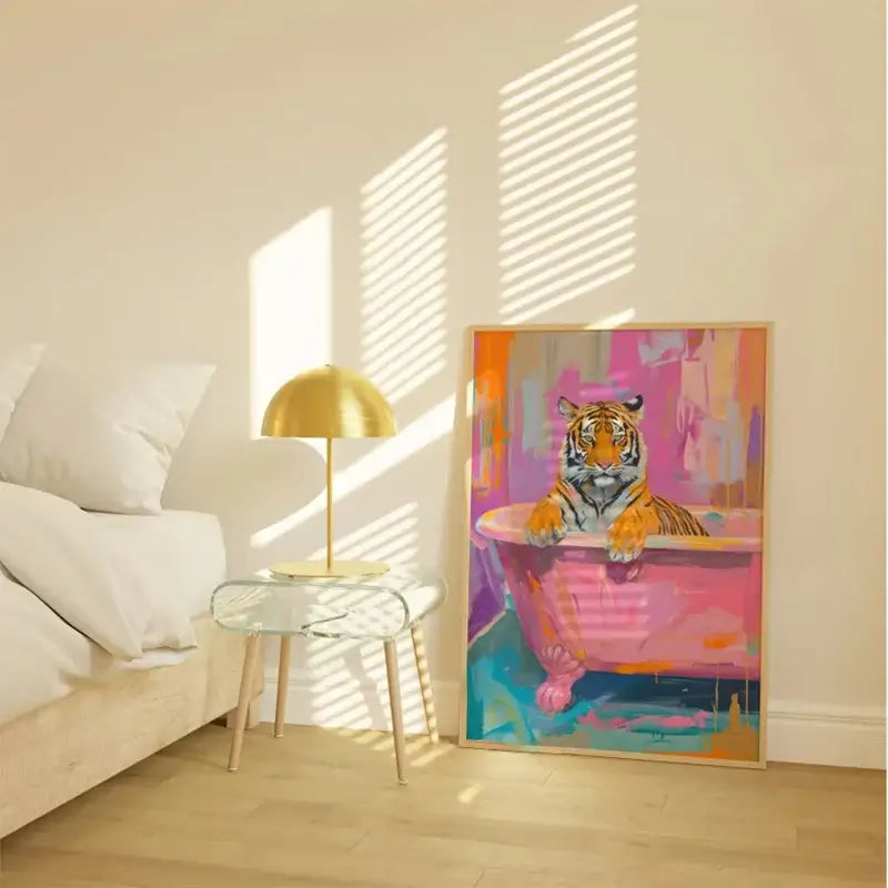 Pink tiger convertible wildlife bathroom canvas painting