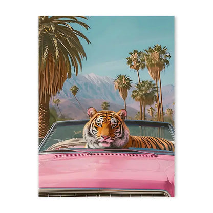 Pink tiger convertible wildlife bathroom canvas painting