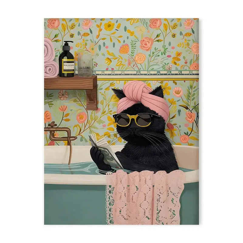 Black panther pink bathtub animal canvas wall art bathroom decor