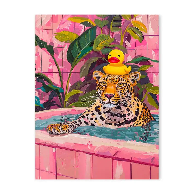 Black panther pink bathtub animal canvas wall art bathroom decor