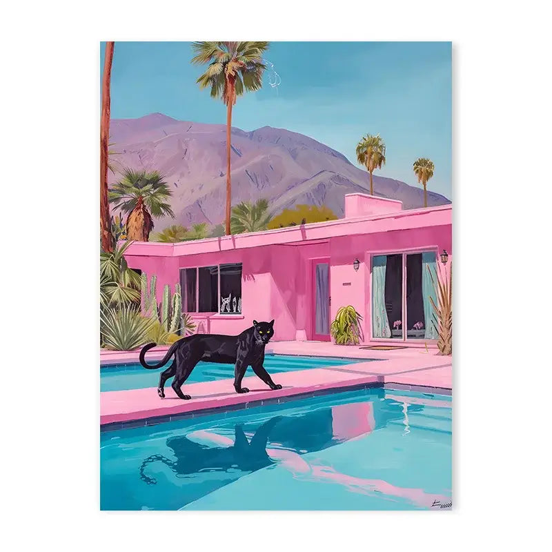 Black panther pink bathtub animal canvas wall art bathroom decor