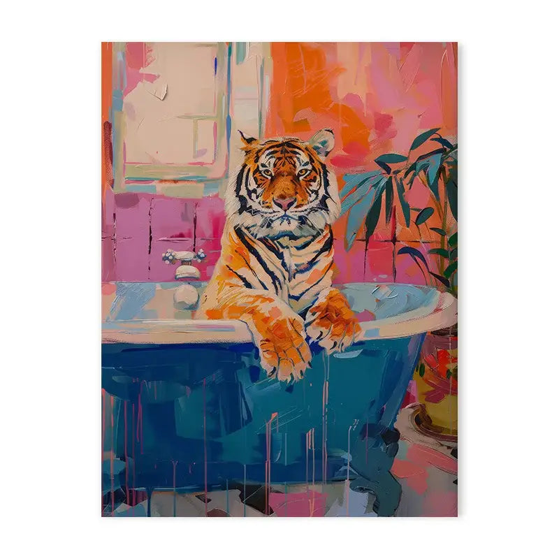 Black panther pink bathtub animal canvas wall art bathroom decor