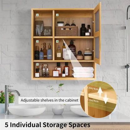 Light wood medicine cabinet with mirror and shelving bathroom storage