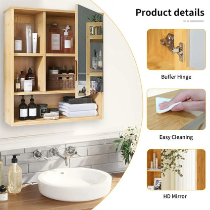 Light wood medicine cabinet with mirror and shelving bathroom storage