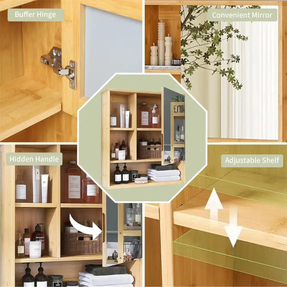 Light wood medicine cabinet with mirror and shelving bathroom storage