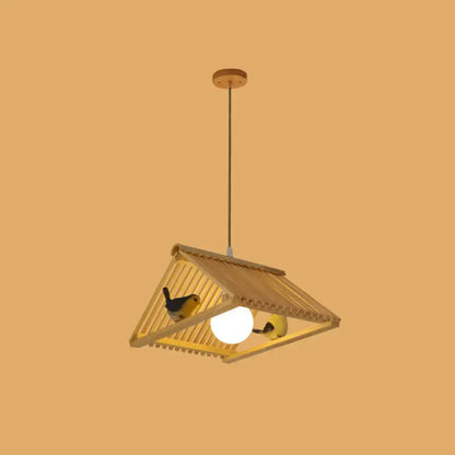 Triangle natural wood island pendant – kitchen birdhouse light