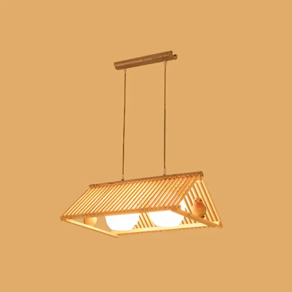 Triangle natural wood island pendant – kitchen birdhouse light