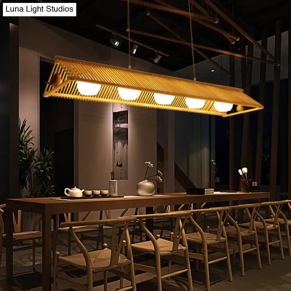 Triangle natural wood island pendant – kitchen birdhouse light