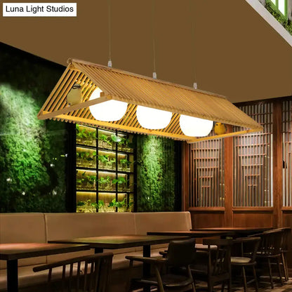 Triangle natural wood island pendant – kitchen birdhouse light