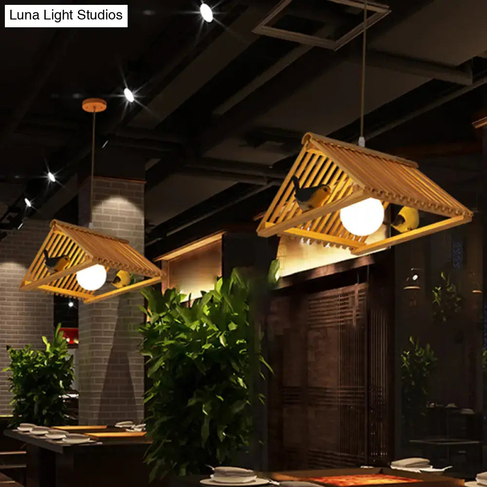 Triangle natural wood island pendant – kitchen birdhouse light