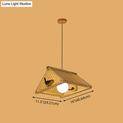 Triangle natural wood island pendant – kitchen birdhouse light