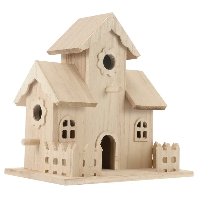 Multi gabled light wood bird nest box garden decor