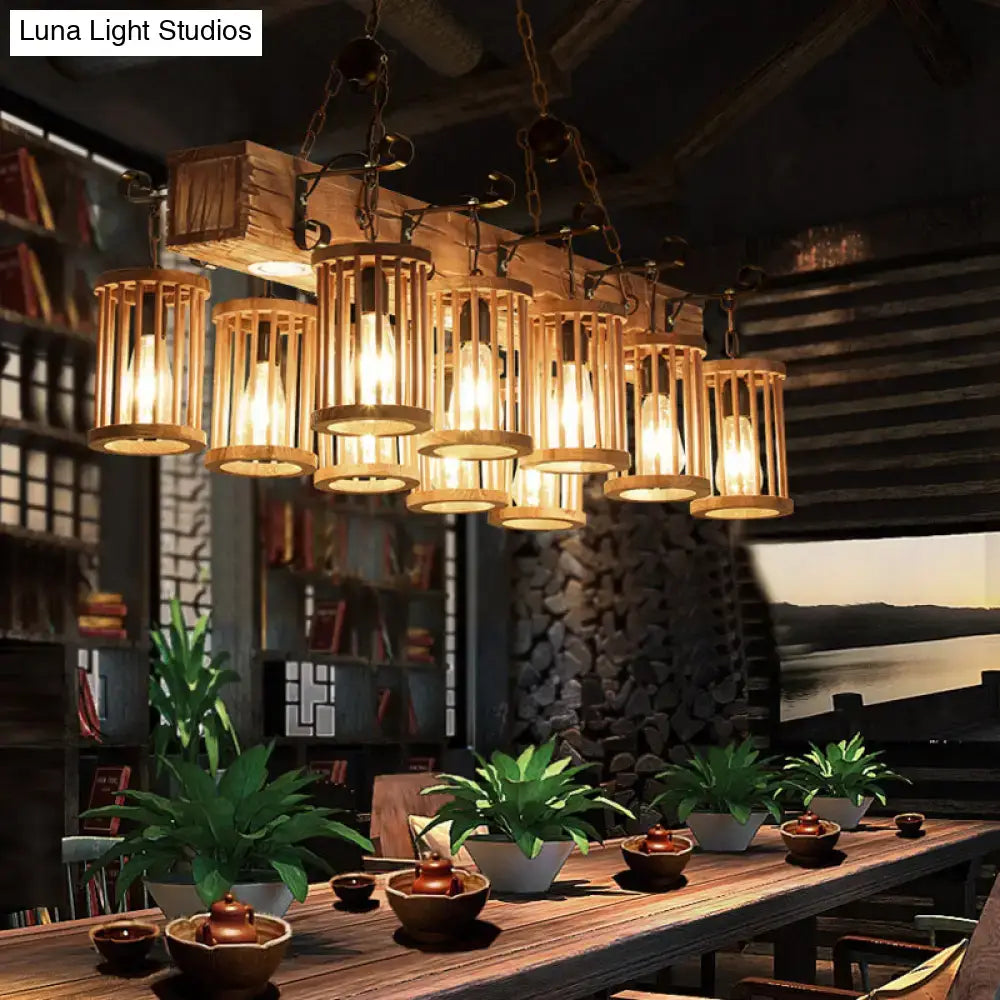Rustic wood island ceiling light dining room 10 head chandelier