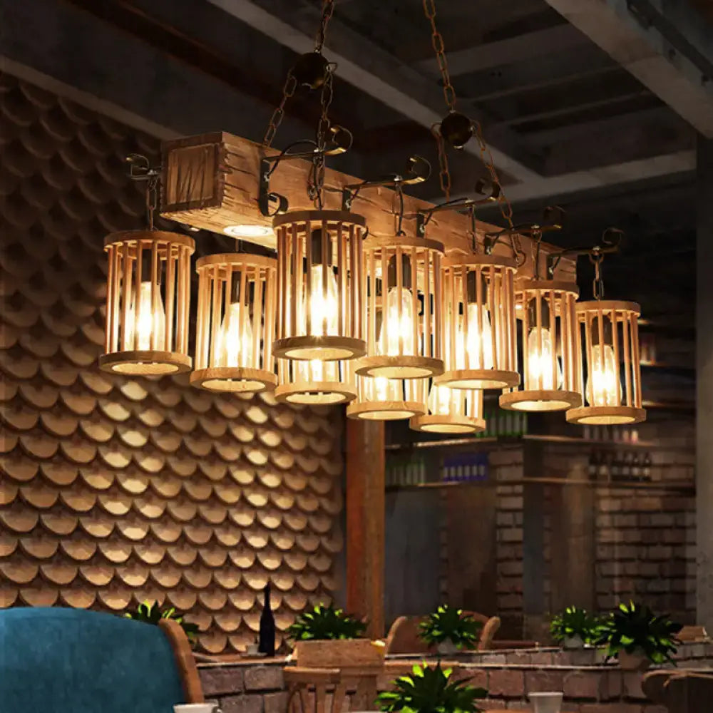 Rustic wood island ceiling light dining room 10 head chandelier