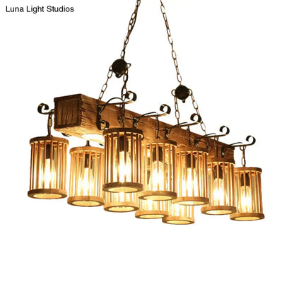 Rustic wood island ceiling light dining room 10 head chandelier