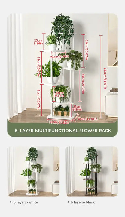 Rustic wood and black metal tiered plant stand living room shelf