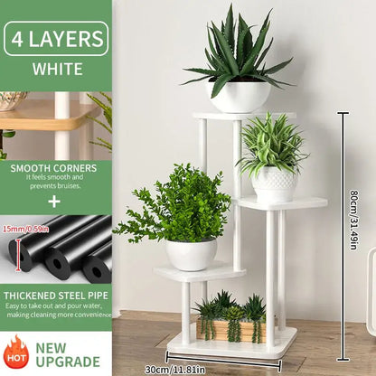 Rustic wood and black metal tiered plant stand living room shelf