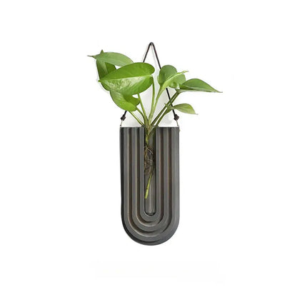 Modern grooved wooden flower vase wall mount set living room decor