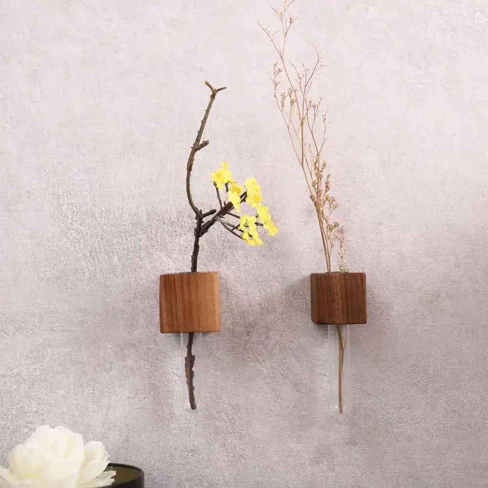 Modern dark wood magnetic test tube vase living room wall decor