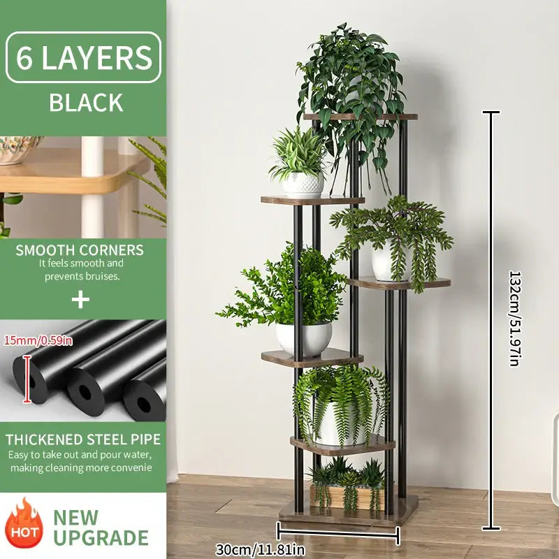 Rustic wooden plant stand shelf living room tiered flower pot display