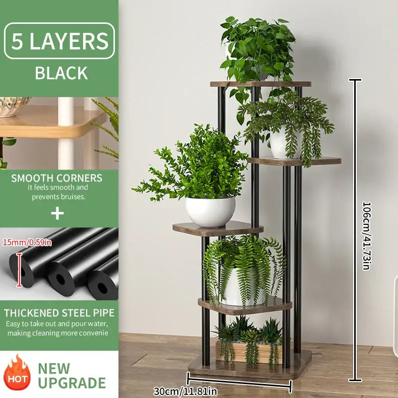 Rustic wooden plant stand shelf living room tiered flower pot display