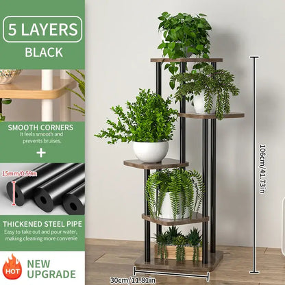 Rustic wooden plant stand shelf living room tiered flower pot display