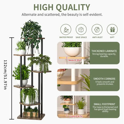 Rustic wooden plant stand shelf living room tiered flower pot display