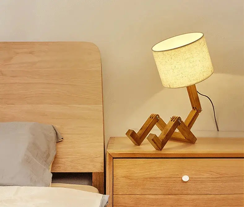 Minimalist wooden robot shape creative table lamp bedroom night light