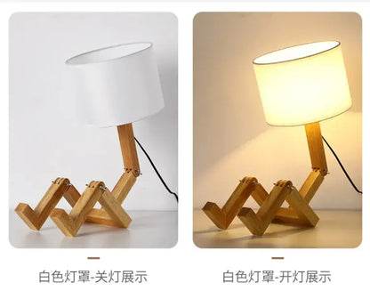 Minimalist wooden robot shape creative table lamp bedroom night light
