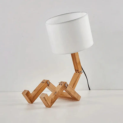 Minimalist wooden robot shape creative table lamp bedroom night light