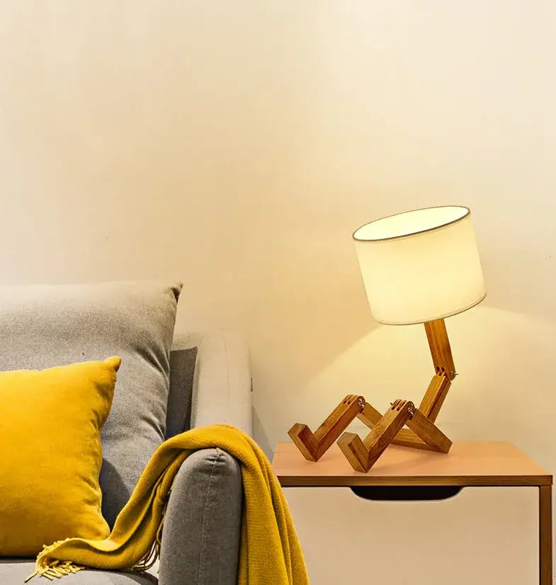 Minimalist wooden robot shape creative table lamp bedroom night light