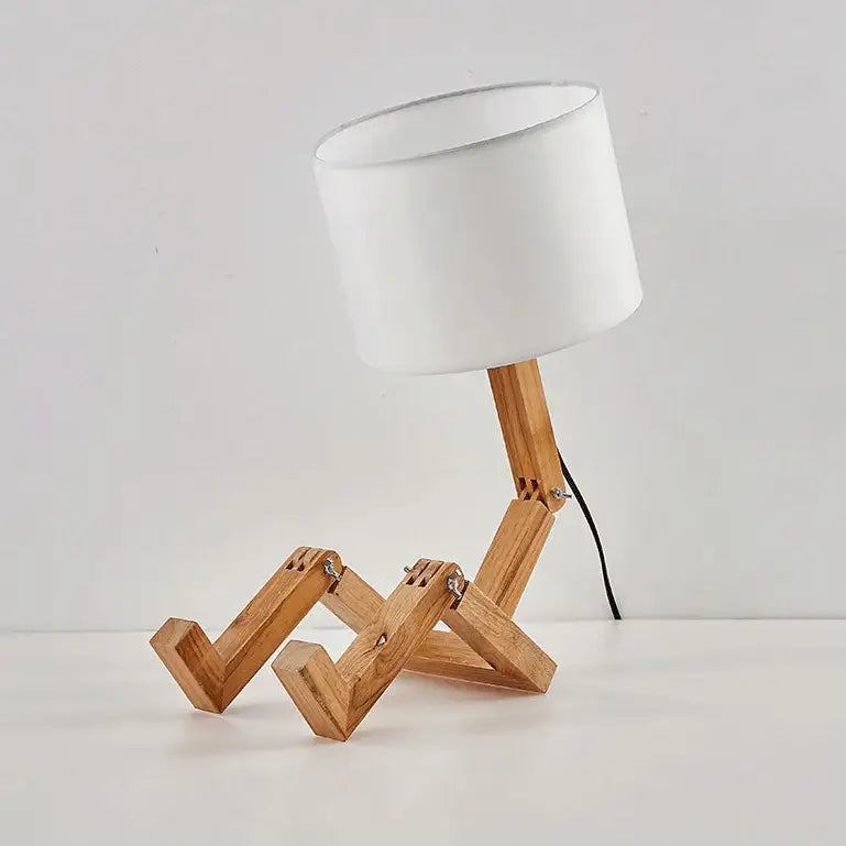 Minimalist wooden robot shape creative table lamp bedroom night light