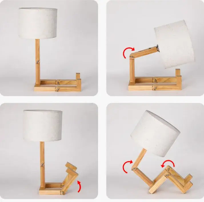 Minimalist wooden robot shape creative table lamp bedroom night light