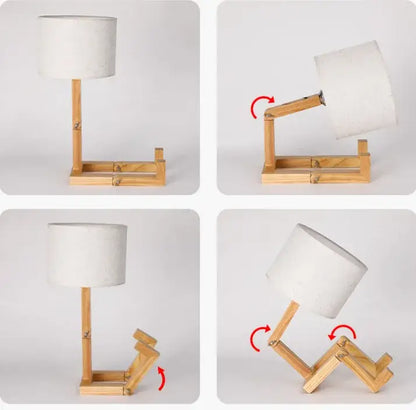 Minimalist wooden robot shape creative table lamp bedroom night light