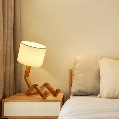 Minimalist wooden robot shape creative table lamp bedroom night light