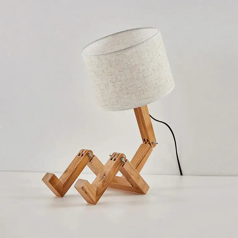 Minimalist wooden robot shape creative table lamp bedroom night light