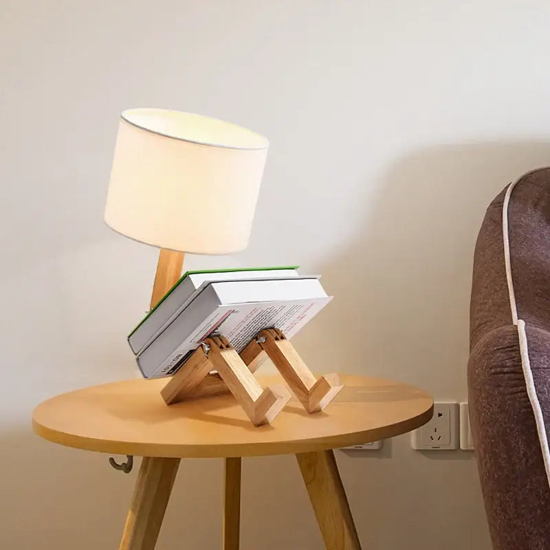 Minimalist wooden robot shape creative table lamp bedroom night light