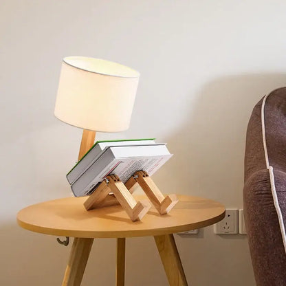 Minimalist wooden robot shape creative table lamp bedroom night light