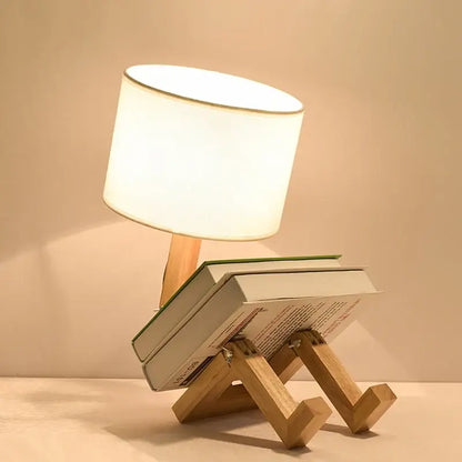Minimalist wooden robot shape creative table lamp bedroom night light