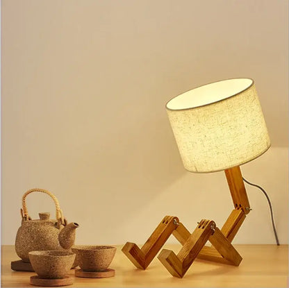 Minimalist wooden robot shape creative table lamp bedroom night light
