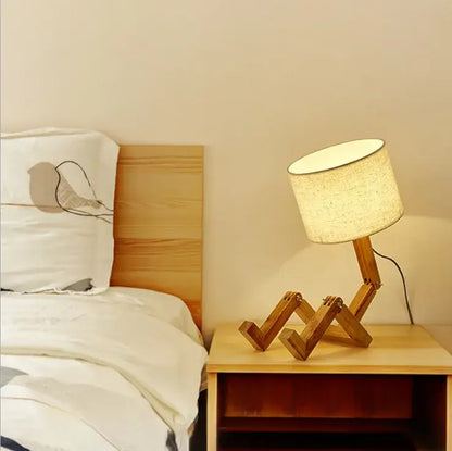 Minimalist wooden robot shape creative table lamp bedroom night light
