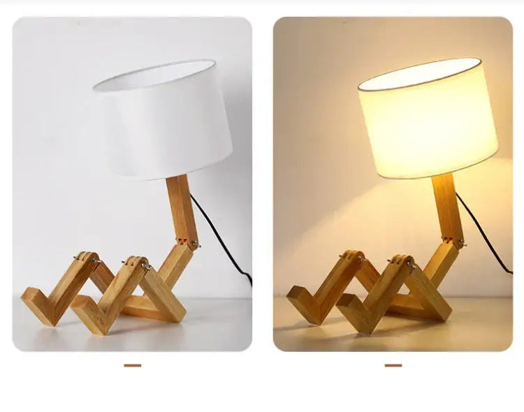 Minimalist wooden robot shape creative table lamp bedroom night light