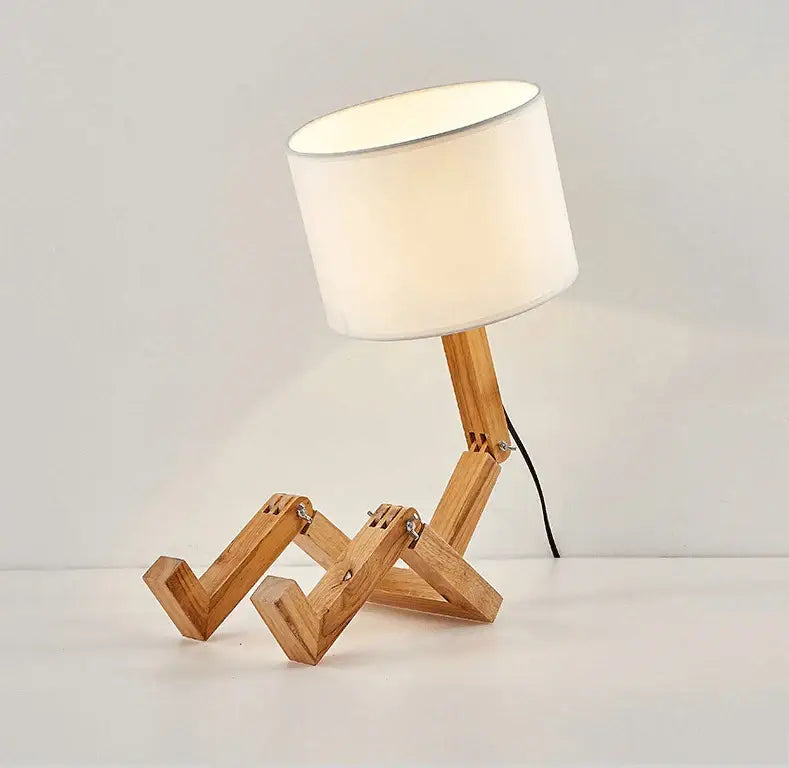 Minimalist wooden robot shape creative table lamp bedroom night light