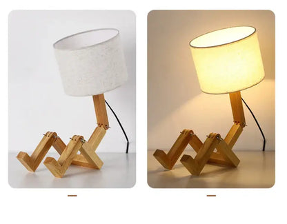 Minimalist wooden robot shape creative table lamp bedroom night light