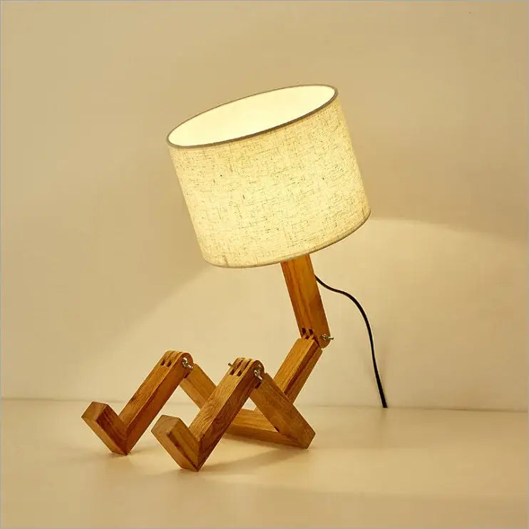 Minimalist wooden robot shape creative table lamp bedroom night light