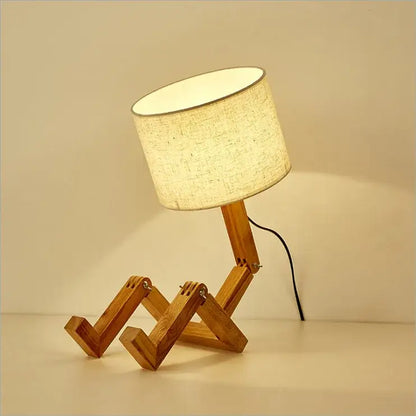 Minimalist wooden robot shape creative table lamp bedroom night light