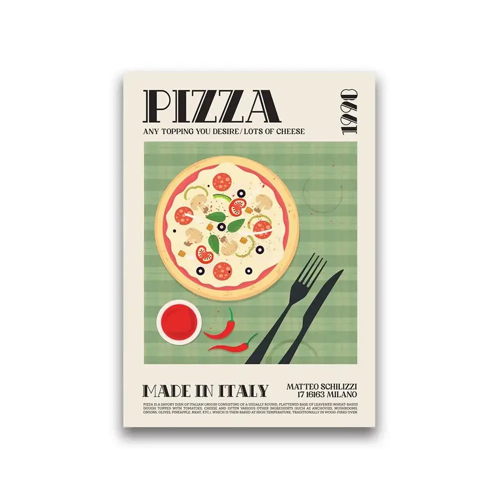 Vintage pizza world cuisine canvas print kitchen wall decor